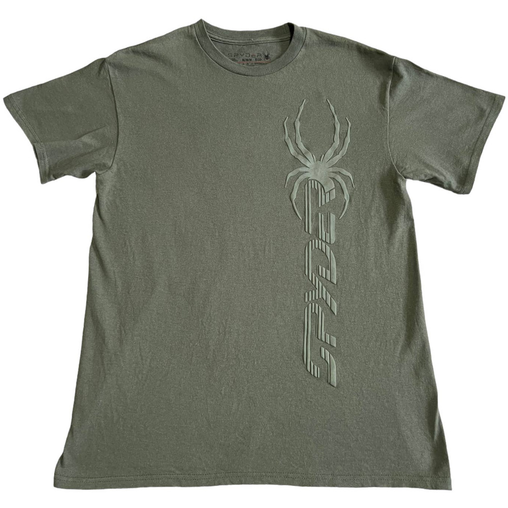 Spyder Olive Green Crew Neck Short Sleeve Casual Cotton Logo T-Shirt, Size M